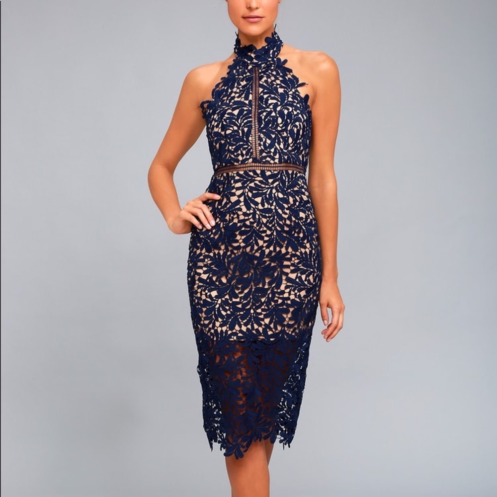 Lulus Divine Destiny Navy Blue Lace Midi Dress